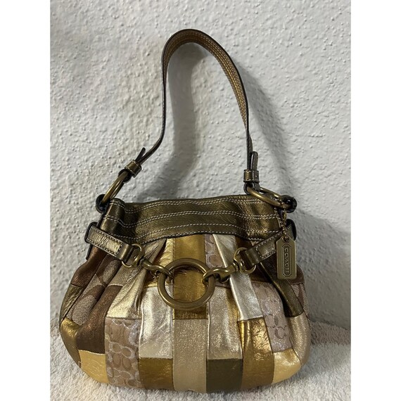Vintage Coach mini Mosaic Patchwork Metallic Gold Lea… - Gem