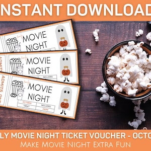 Bon d'achat pour une soirée cinéma en famille Halloween - téléchargement immédiat pour la fête d'automne