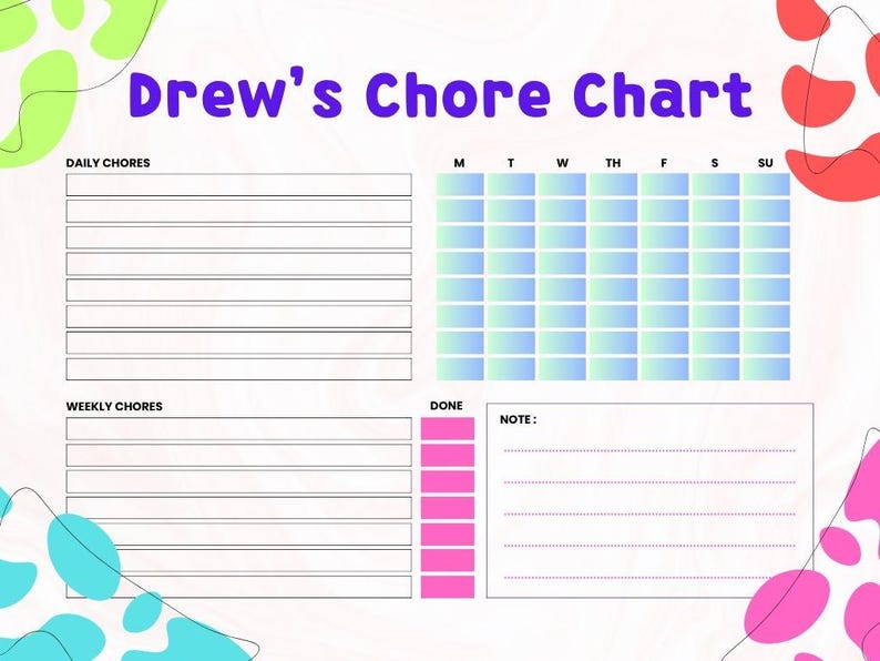 Custom Kid's Chore Chart for All Kids - Responsibility Chart With List ...