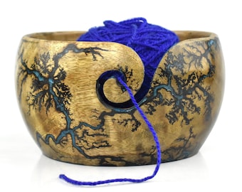 Resin and Lichtenberg Wooden Yarn Bowl Large Size Wooden Knitting