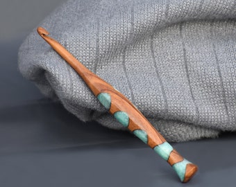 Handmade Rosewood Crochet Hook set Epoxy Resin ergonomic Knitting Needle (3mm-16mm)