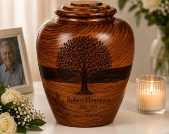 Rosewood Cremation Urn, Tree of Life Memorial, Handmade Wooden Keepsake for Human & Pet Ashes