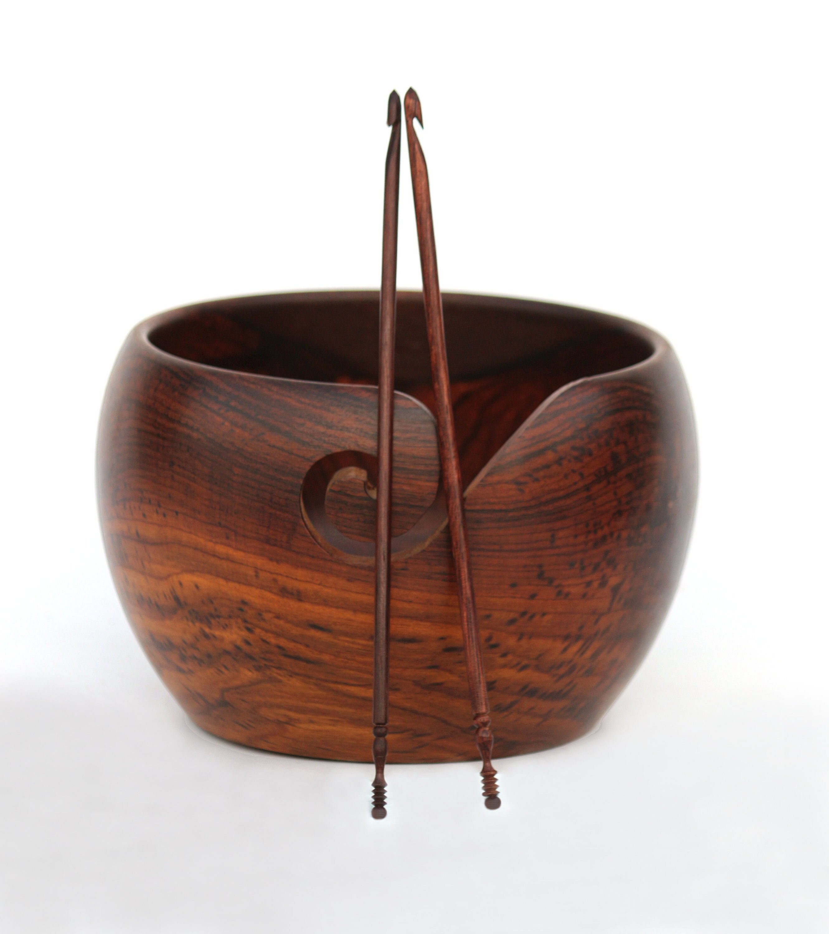 ZX Vision Wooden Yarn Bowl with Holes Holder Rosewood Handmade Craft Knitting Bowl Storage Knitting and Crocheting Accessories Kit Organizer, Perfect
