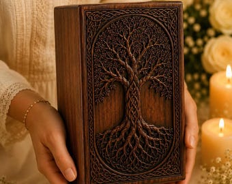 Personalized Wooden Cremation Urn for Human Ashes, Tree of Life Memorial Keepsake Handmade Urn