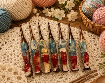 Wooden Resin Crochet Hook, Ergonomic Yarn Needle, Handmade Craft Tool, Gift for Knitters