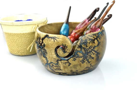 Handmade Yarn Bowl Lichtenberg Resin/Wooden Large Yarn Bowl for