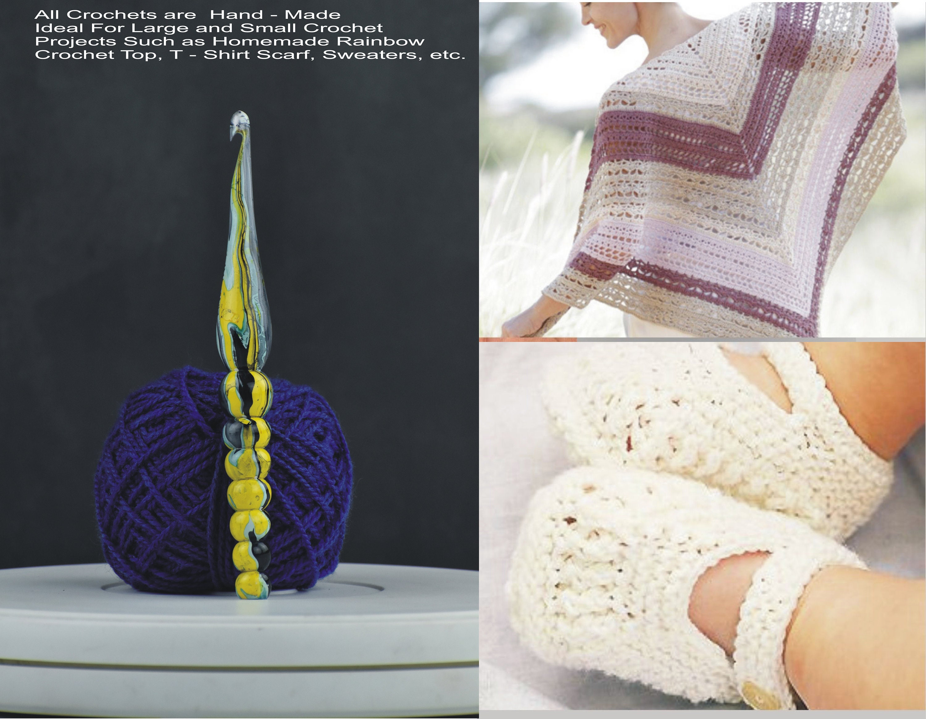 Crochet Tricot, Lot De 2 Crochet En Poignée En Bois, Poignée