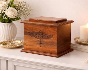 Wooden Cremation Urn | Solid Wood Ashes Urn for Human Remains | Elegant Memorial Keepsake Box