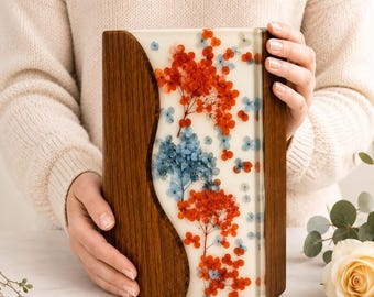 Personalized Wood Resin Urn for Human Ashes, Handmade Floral Memorial Urn