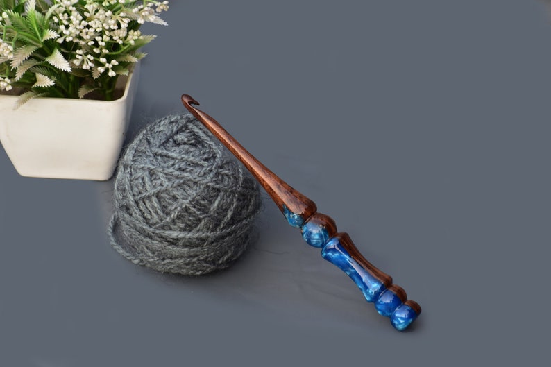 Epoxy Resin and Rosewood mix crochet hooks Handcrafted ergonomic handle crochet hook 3mm to 16mm Pure Rosewood Pure Resin best gift idea image 1