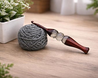 Handmade Rosewood Crochet Hook with Resin Inlay (3mm-12mm)