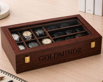 Personalized Wooden Watch Box, 6 Slot Watch Organizer, Glass Lid, Luxury Men's Gift Box,