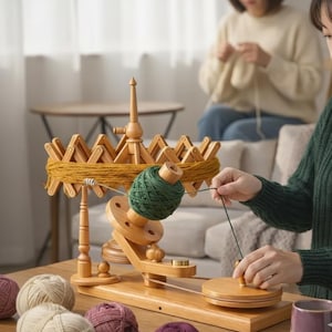 Handcrafted Wooden Yarn Winder and Swift Set Smooth Stable Tool for Knitting and Crochet