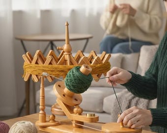 Handcrafted Wooden Yarn Winder and Swift Set Smooth Stable Tool for Knitting and Crochet