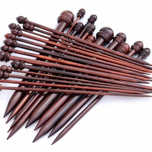 Aiguilles à tricoter à pointe unique | Ensemble d'aiguilles à tricoter en bois de rose de 26 pièces (13 paires) | Accessoires de tricot