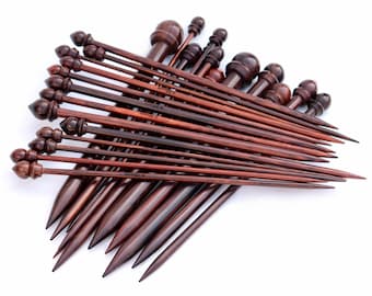 Rosewood Knitting Needle Set: 26 Single Pointed Handmade Accessories