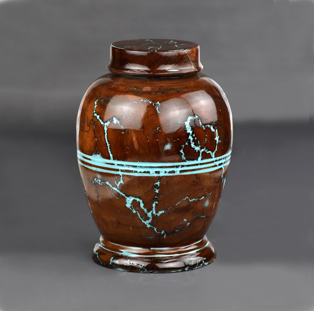 Rosewood and Resin Cremation Urn for Human Ashes Fractal Burning Adult