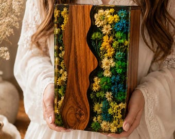Personalized Wooden Urn for Ashes, Floral Resin Memorial Urn, Handmade