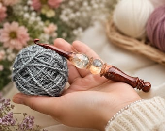Handmade Wooden Crochet Hook with Resin Handle, Ergonomic Fiber Art Tool, Gift for Crocheters!