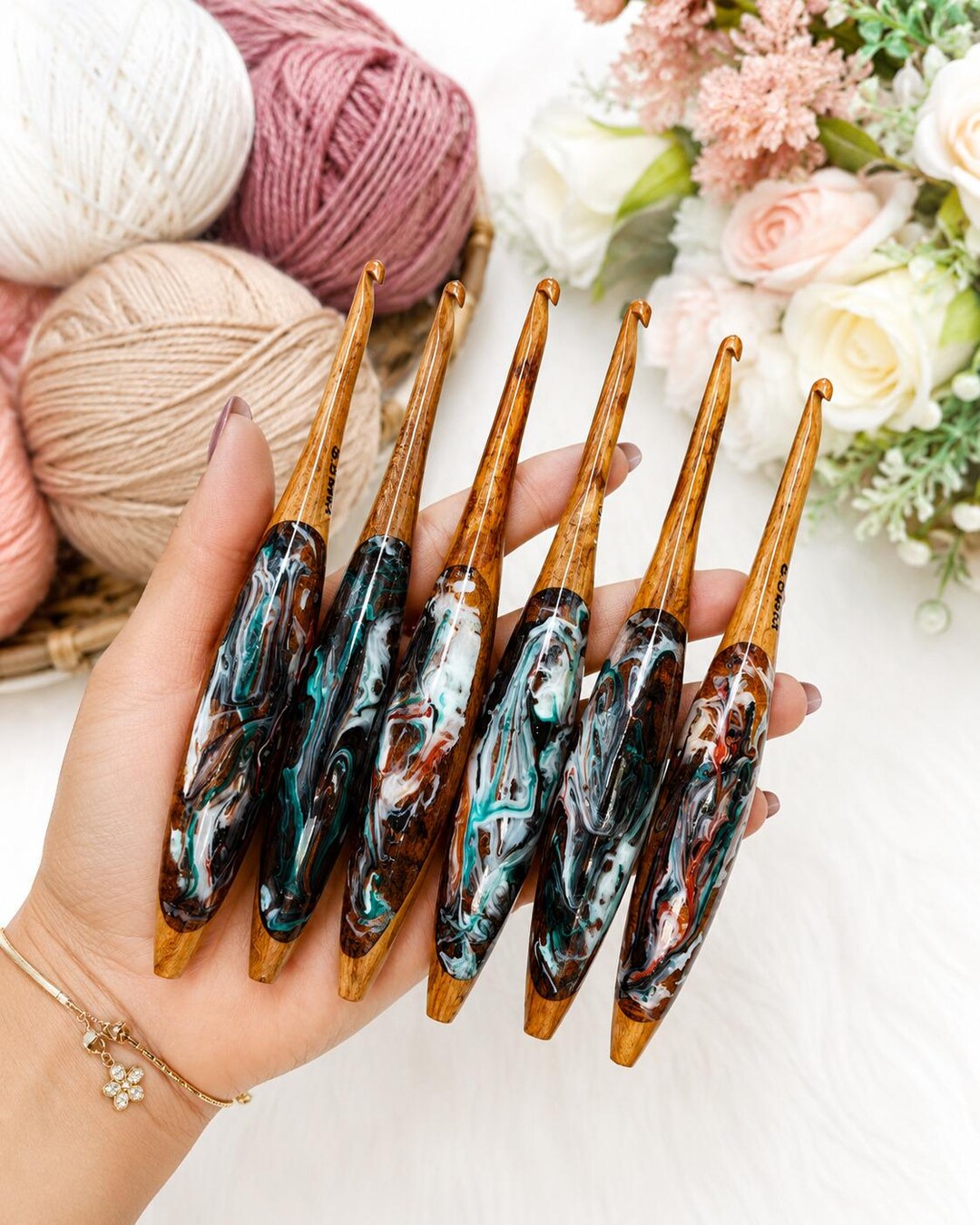 Handcrafted Wood & Resin Crochet Hook Set | Ergonomic Handmade Crochet ...