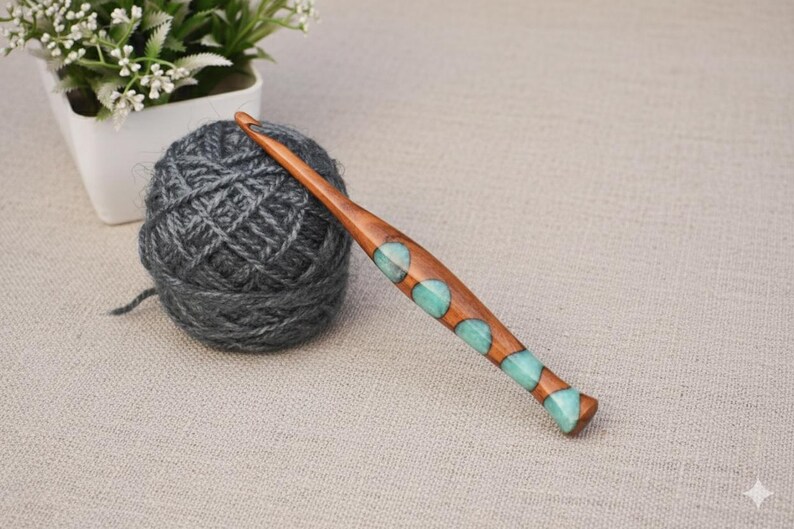 Handmade Palisander Häkelnadel Set Epoxidharz ergonomische Stricknadel (3 mm-16 mm) Bild 8
