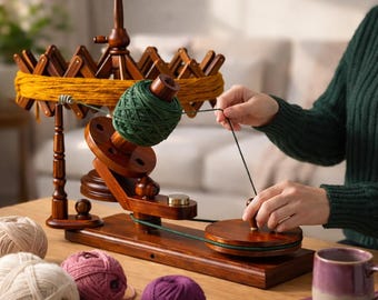 Handcrafted Rosewood Yarn Ball Winder & Swift Set – Personalized Knitting and Crochet Gift for Winder