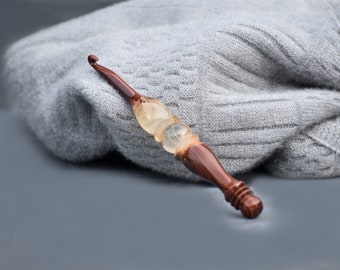 Handmade Rosewood Crochet Hook: Ergonomic Epoxy Resin Handle