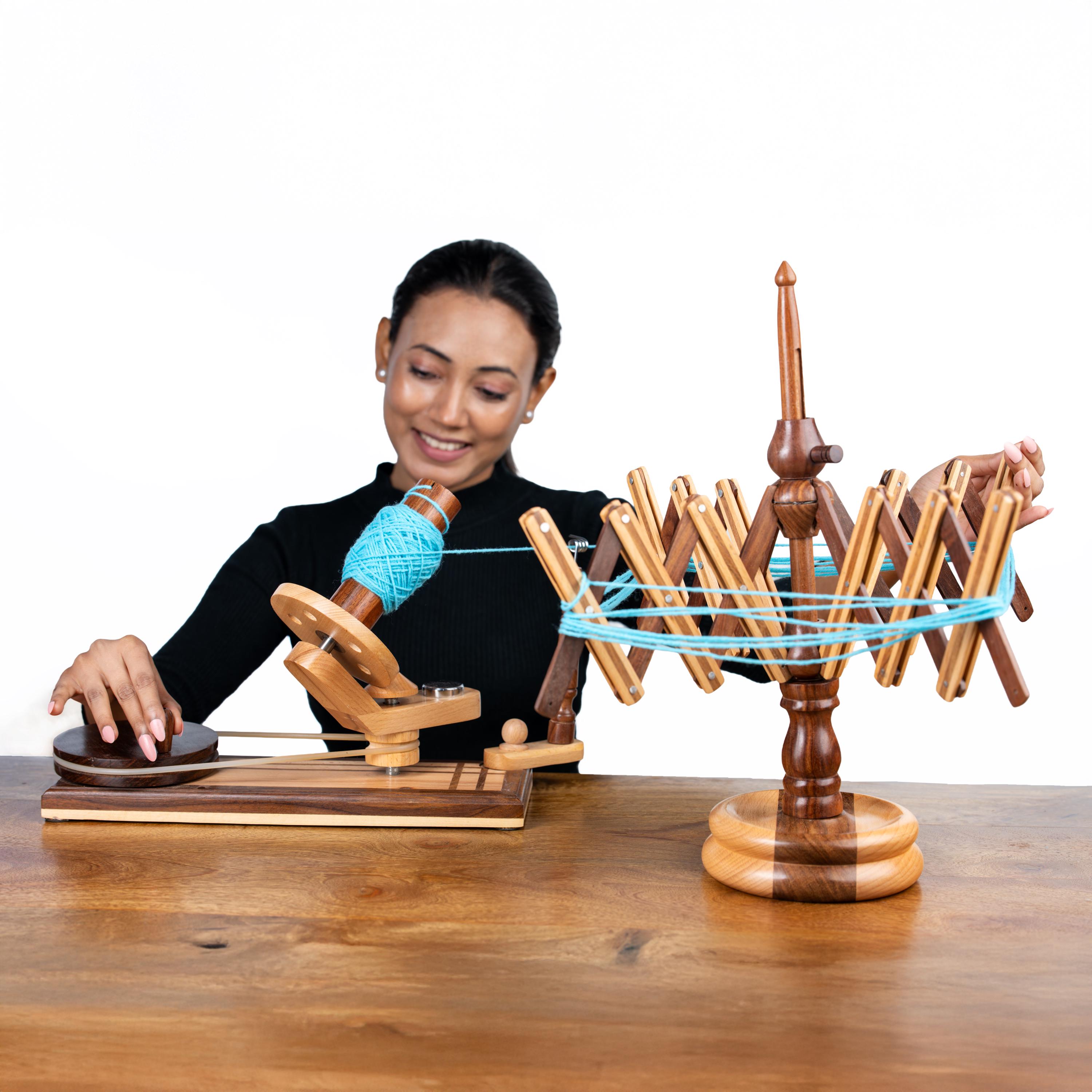 手作りのブナ材製糸巻き機と糸巻き器セット：かぎ針編みアクセサリー