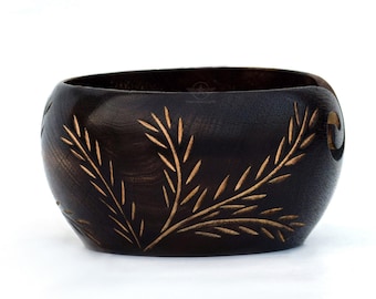 Handmade Wooden Yarn Bowl Knitting & Crochet Storage Organizer with Carved Leaf Design, Wool Holder for Tangle-Free Knitting and Crocheting