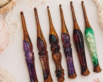 Handmade Wooden Crochet Hook Set, Ergonomic Resin Handle, Gift for Crochet Lovers