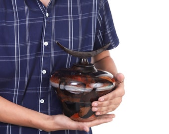 Luxury round cremation urn Ebony wood urn large adult human ash urn beutifull crafted urn