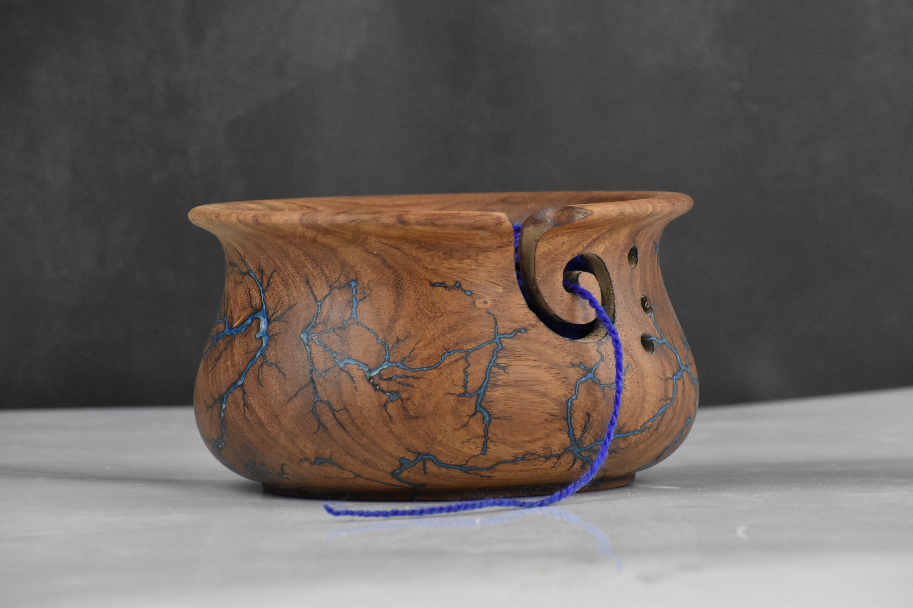 Handmade Yarn Bowl Wooden, Lichtenberg Figure & Resin epoxy Rosewood Yarn bowl for knitting, Yarn Bowl With Crochet Hook