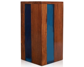 Blue clear Pure Epoxy Luxury urn for human ashes large and small Beautiful Blue urn box Rosewood and Epoxy