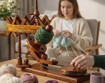 Antique Solid Wood Yarn Winder with Yarn Swift – Strong, Stable & Professional Knitting Tool