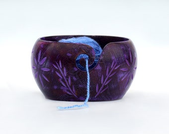 Wood Yarn Bowl for Crochet Beautiful Colored Bowl Hand-painted Knitting yarn holder Handmade Bowl Size- 7 X 7 X 4