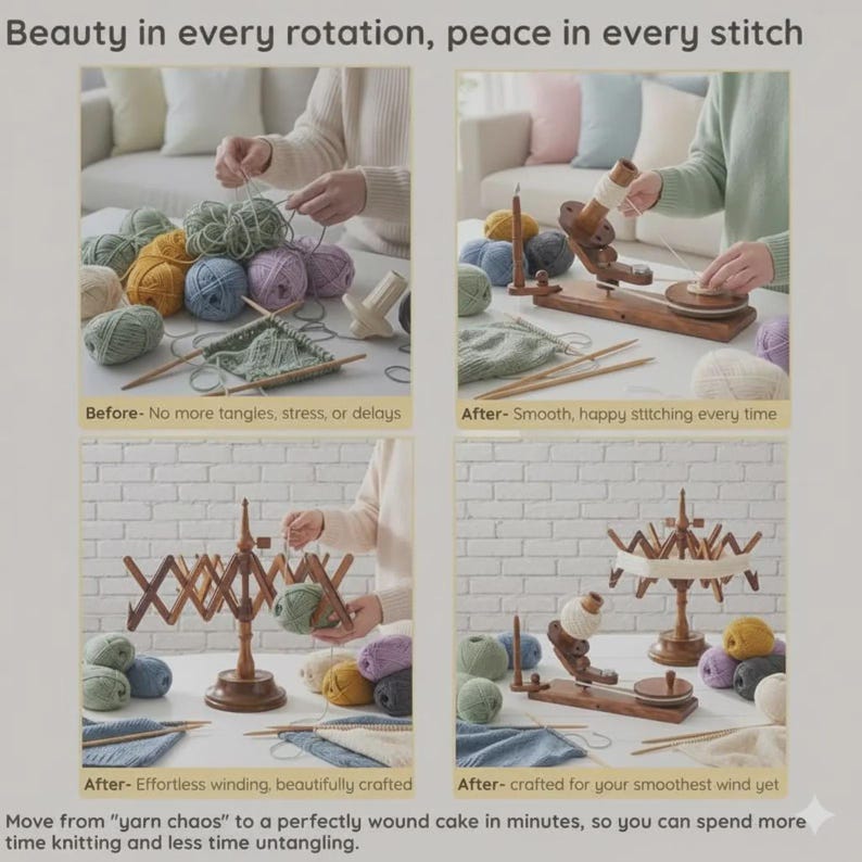 Handcrafted Rosewood Yarn Ball Winder & Swift Set – Personalized Knitting and Crochet Gift for Winder image 6