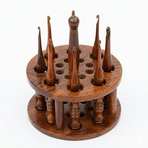 Handmade Rosewood Crochet Hook Set: 15 Sizes, Wooden Yarn Bowl & Stand