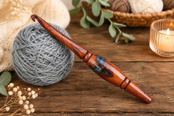 Resin & Rosewood Crochet Hook Set: Ergonomic Knitting Needles (3.0mm-12mm)