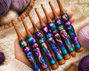 Ganchillos de resina, juego de ganchos de madera ergonómicos hechos a mano, ¡un regalo colorido para tejedores de ganchillo!