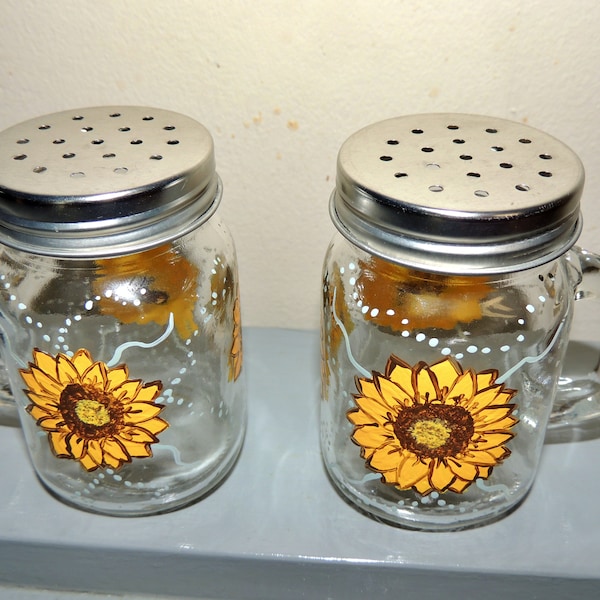 Salt and Pepper Shakers - Hand Painted Sunflowers