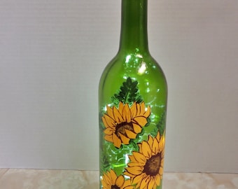 Wine Bottles - Hand painted Sunflowers