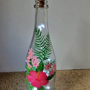 Wine Bottle - hand painted &quot;Hibiscus Flower&quot;