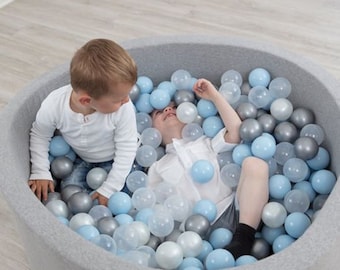 Baby Foam Round Ball Pit + 200 Balls included. Handmade Ball pool for kids toddlers | Grey