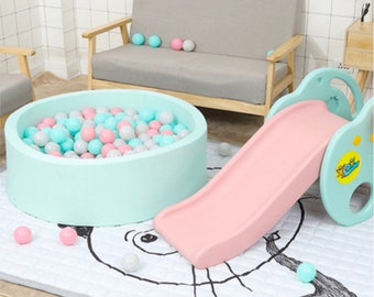 Piscina de bolas redonda de espuma para bebé + 200 bolas incluidas. Piscina de bolas hecha a mano para niños pequeños / Menta