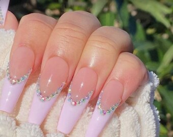 Pink Diamond Nails Etsy Canada