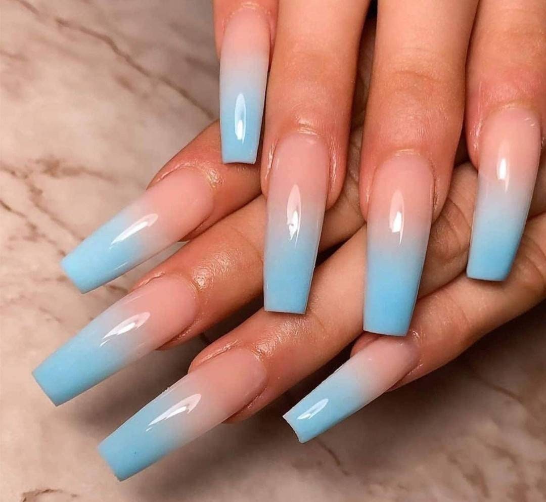 Light Blue Nail Tips - Etsy