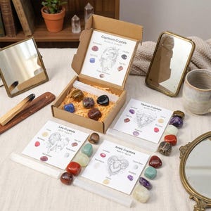 Zodiac Crystal Set, Astrology Gemstone Kit, Scorpio Leo Capricorn Aquarius Aries Sagittarius Crystals