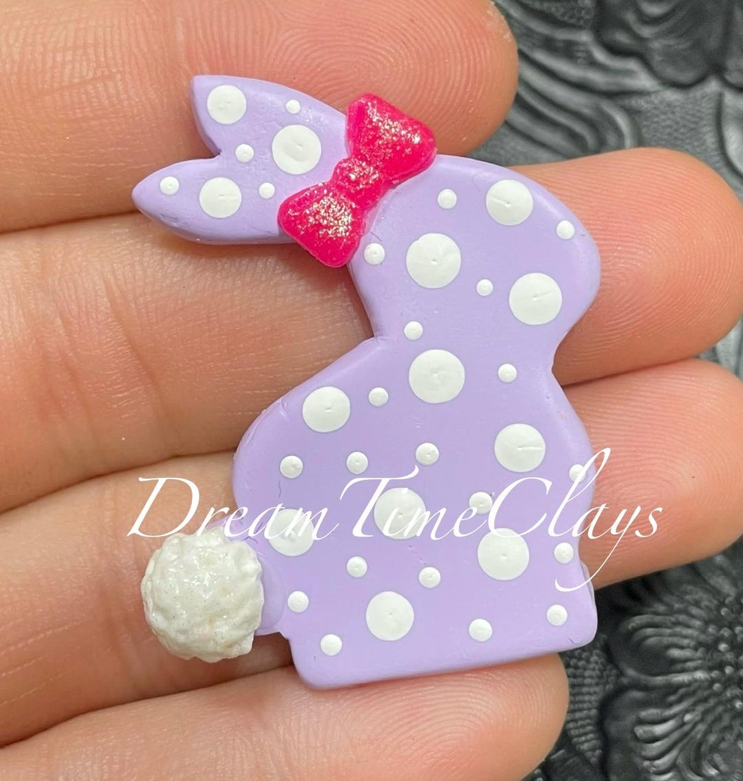 Lavender Polka Dot Bunny Clay Bow Center Embellishment - Etsy