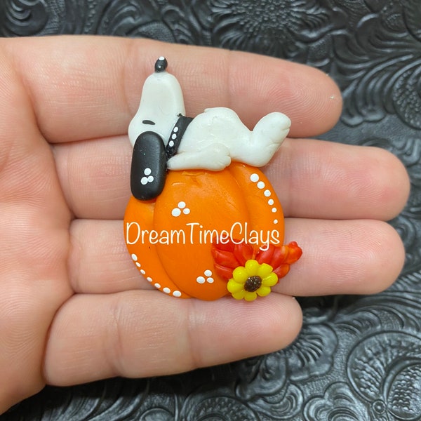 Dog on Pumpkin Clay Bow Center Embellishment