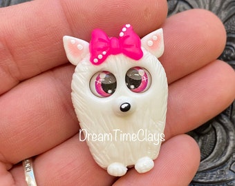Cute White Dog Clay Bow Center Embellishment